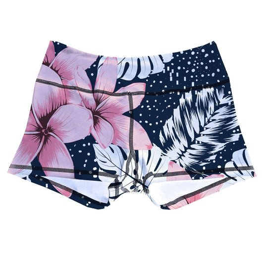 Performance Booty Shorts - Pink Tropical Flower