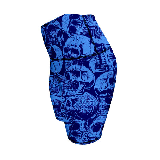 Biker Shorts - Blue Grunge Skulls