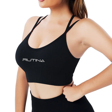 Crossed Back Sports Bra - Black
