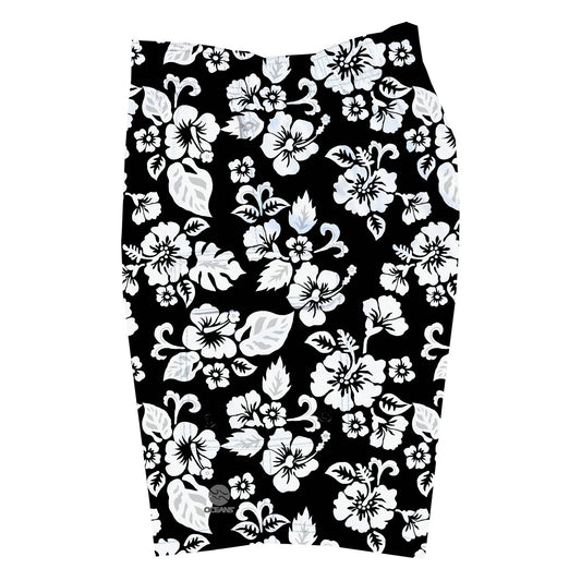 EasyFit Boardshorts - Black & White Hibiscus