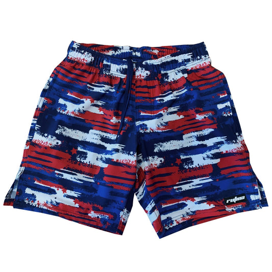 Men's Training Shorts - Red, Blue, and White Streaks