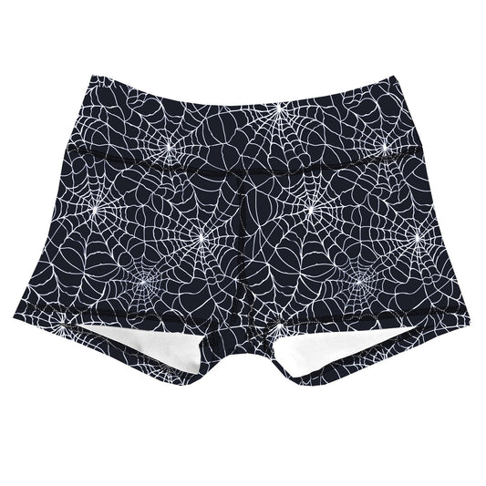 Performance Booty Shorts  - Black & White Spider Webs
