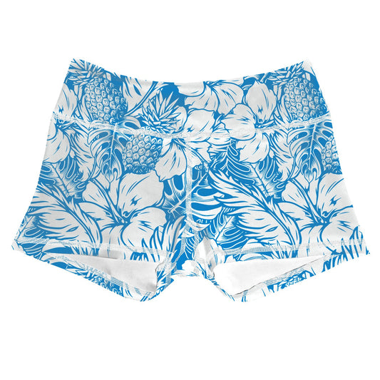 Performance Booty Shorts  - Blue Flowers & Pineapples