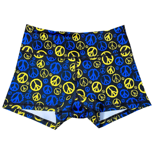 Performance Booty Shorts  -  Blue Yellow Peace