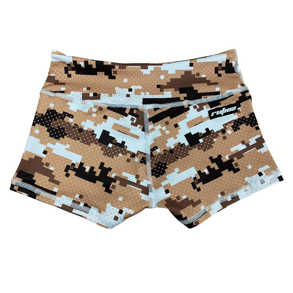 Performance Booty Shorts - Brown Pixel Camo