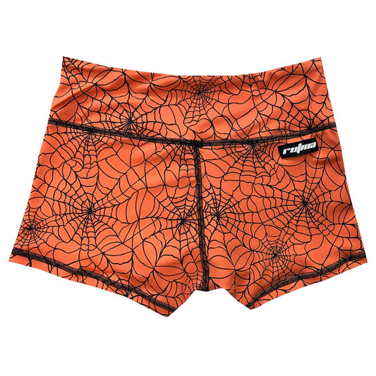 Performance Booty Shorts - Orange & Black Spider Webs