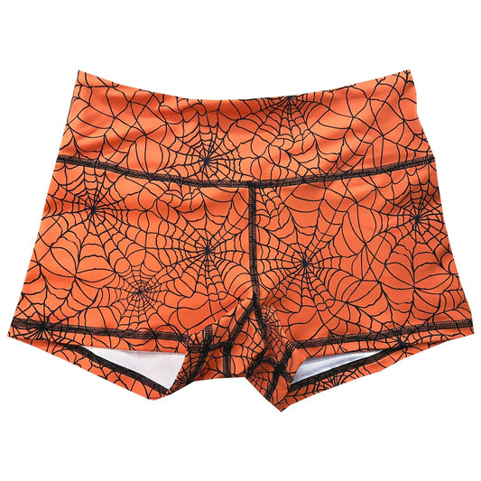 Performance Booty Shorts - Orange & Black Spider Webs